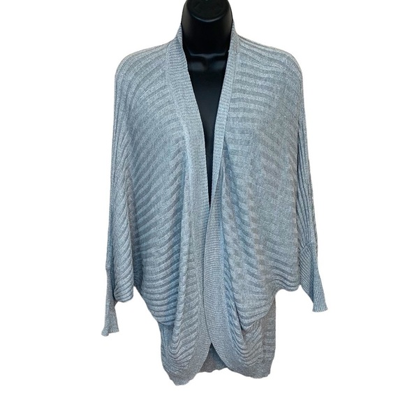 Small Joseph A Grey Silver Glitter Thread Cardigan Shrug Open Front Sweater 4 6 - Picture 1 of 10